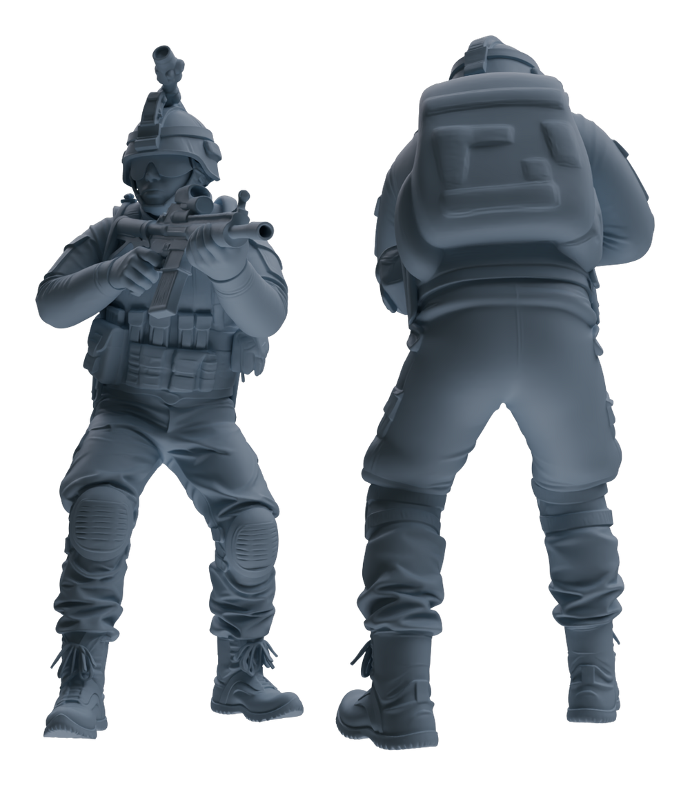 Detail view of MRY-SFW LYGR617 Modern U.S. Cement Army Seven-Person Combat Readiness Model