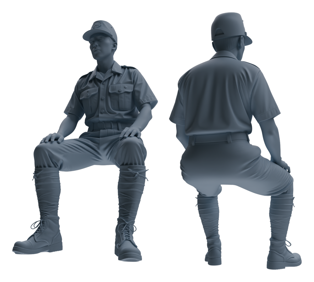 Detail view of MRY-SFW LYGR615 WWII U.S. Army Six-Person Construction Site Negotiation Model