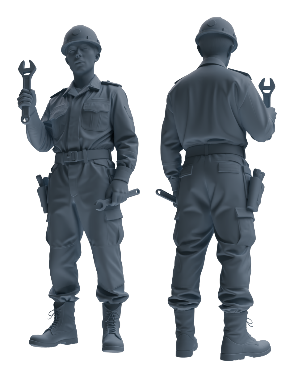 Detail view of MRY-SFW LYGR611 Historical WWII Japanese Army Six-Person Construction Site Work Group Model