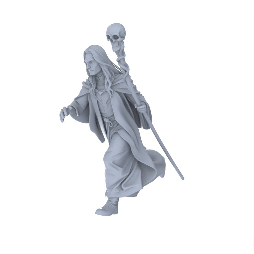 Detail view of MRY-SFW LYGR095 Medieval magic character running pose war flag resin white model miniature soldier scene character figure hand painted Model