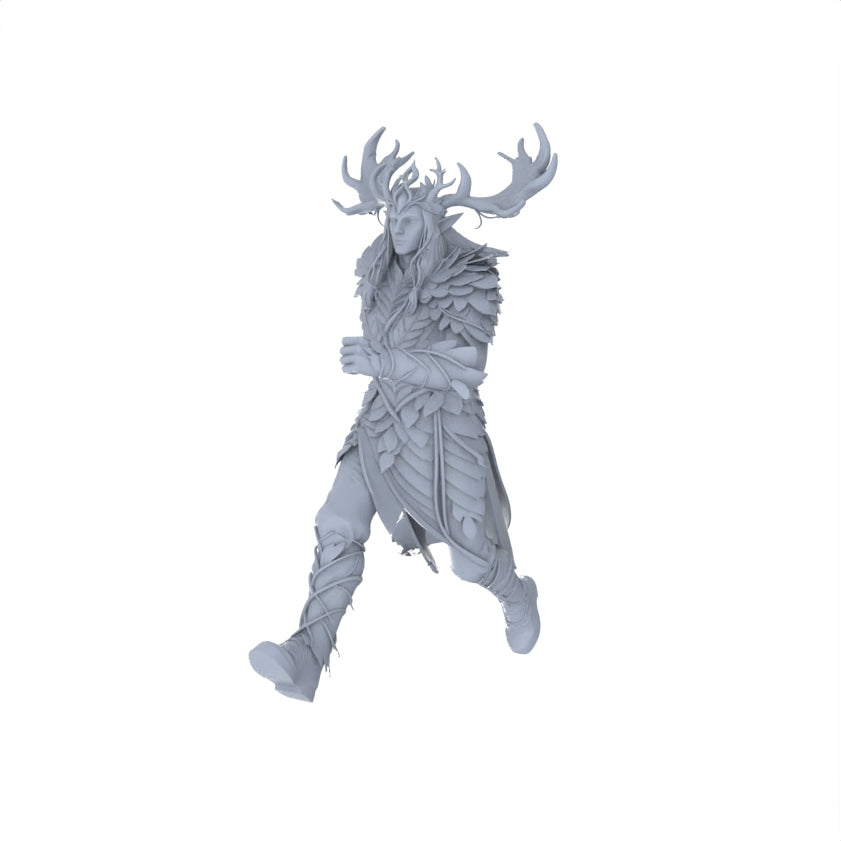Detail view of MRY-SFW LYGR095 Medieval magic character running pose war flag resin white model miniature soldier scene character figure hand painted Model
