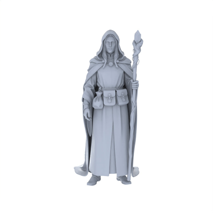 Detail view of MRY-SFW LYGR086 medieval priest demon mage elf vampire standing pose magic theme war chess resin white model fantasy theme theme war chess miniature soldier scene character figure hand painted Model