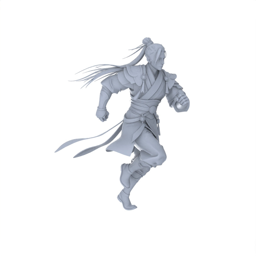 Detail view of MRY-SFW LYGR088 Chinese style character running pose resin white model miniature soldier scene character figure hand painted Model