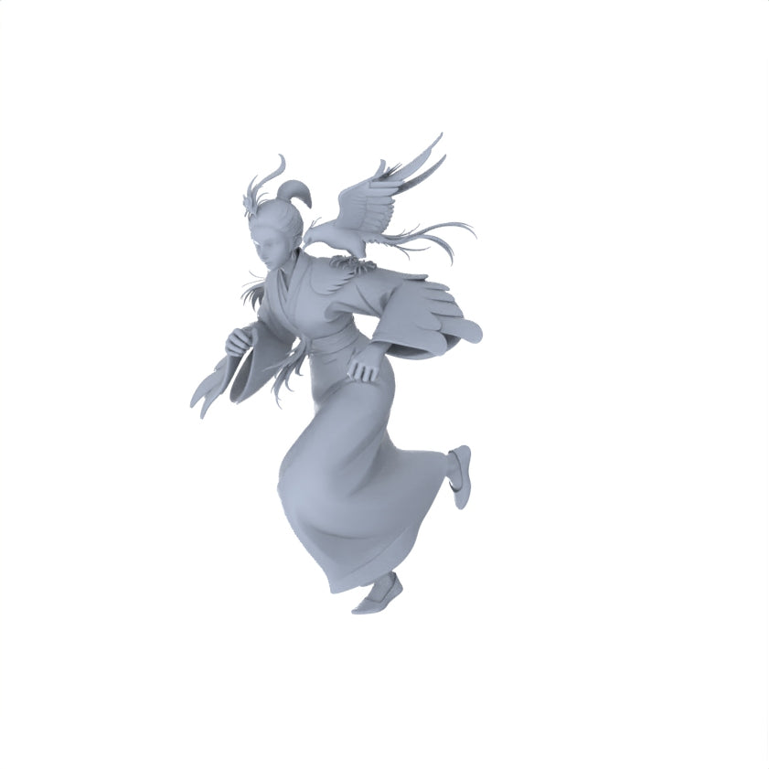 Detail view of MRY-SFW LYGR088 Chinese style character running pose resin white model miniature soldier scene character figure hand painted Model