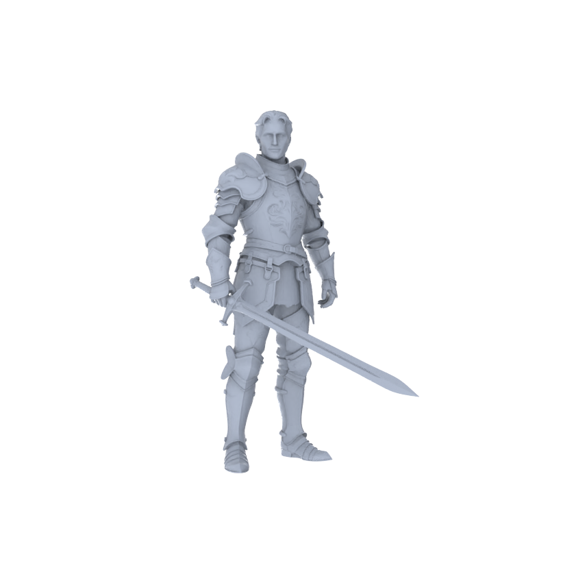 Detail view of MRY-SFW LYGR092 Medieval knight celebration pose resin white model miniature soldier scene character figure hand painted Model