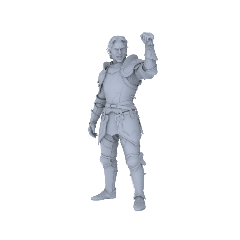 Detail view of MRY-SFW LYGR092 Medieval knight celebration pose resin white model miniature soldier scene character figure hand painted Model