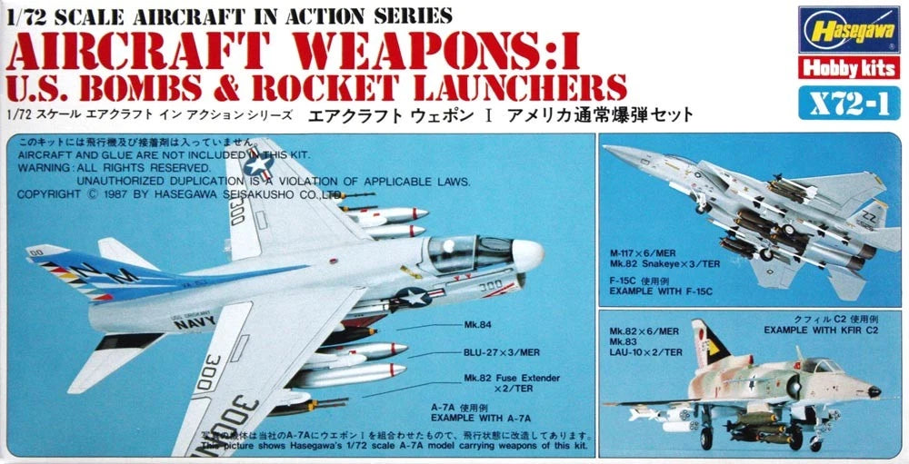 Hasegawa 35001 US Aircraft Weapons I 1/72 Scale US Bombs/Rocket Launchers