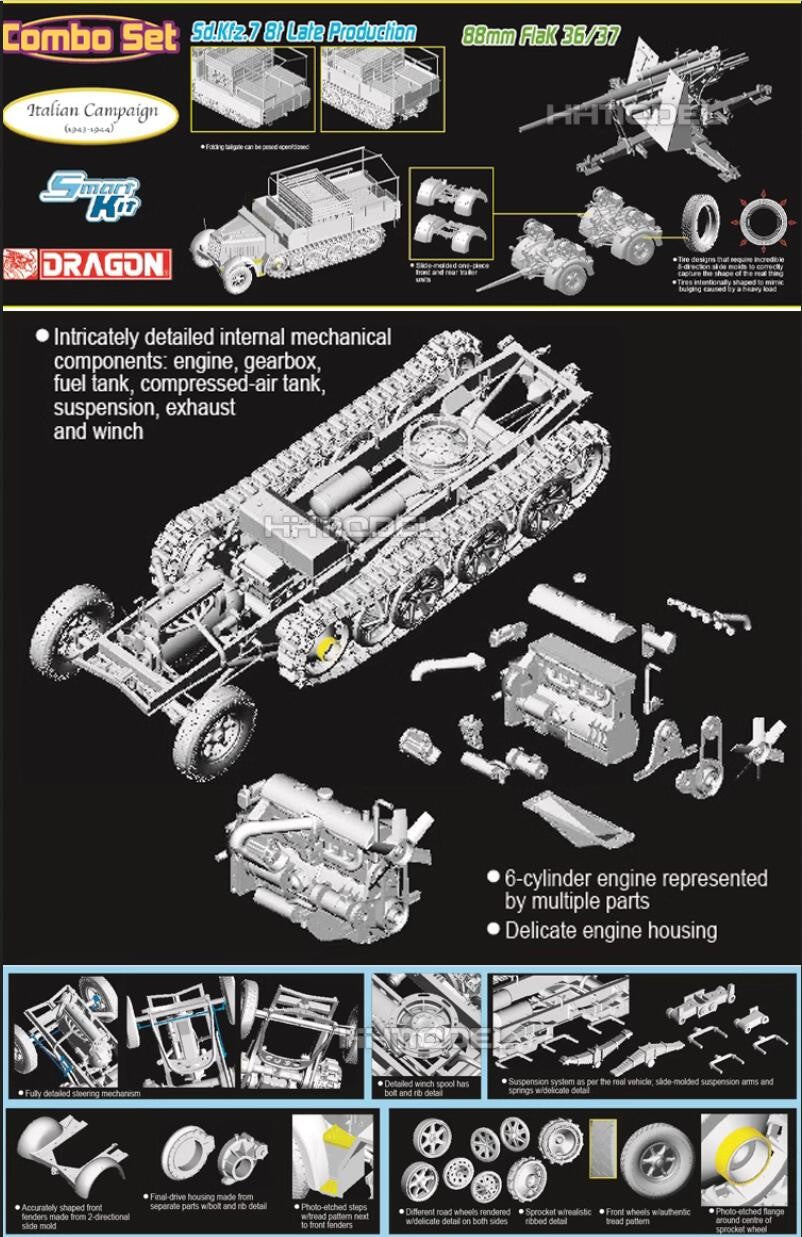 DRAGON 6971 1/35 German Sd.Kfz.7 8ton Late Production mit 88mm FlaK 36/37 Set — detail view 3