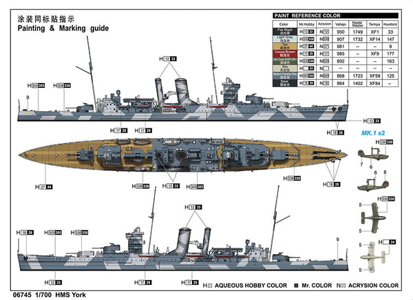 Trumpeter 06745 1/700 HMS York Plastic Model Warship Kit