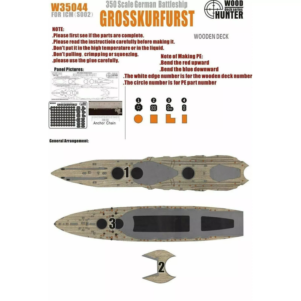 Hunter W35044 1/350 Wood Deck German Navy GROSSKURFURST FOR ICM S002 — scale model kit