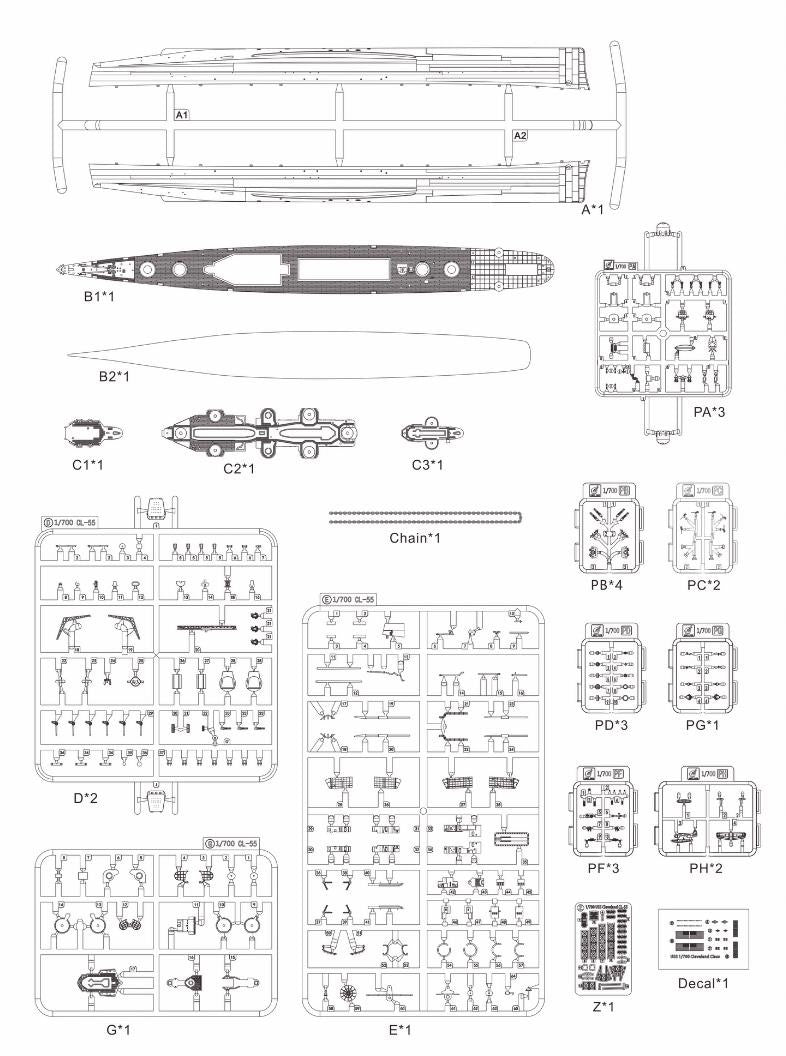 VERYFIRE VF700920 1/700 USS CLEVELAND CL-55 U.S.NAVY LIGHT CRUISER — detail view 4