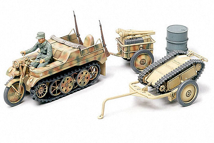 Tamiya 32502 1/48 Scale Military Model Kit Kettenkraftrad w/Cart&Goliath Vehicle
