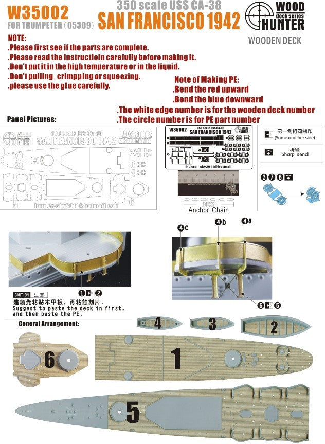 Hunter W35002 1/350 Wood deck USS San Francisco 1942 for Trumpeter Top ...