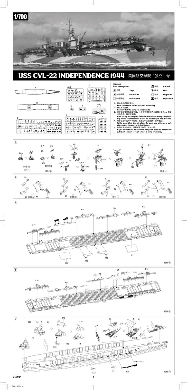 VEE HOBBY E57024 1/700 USS CVL-22 INDEPENDENCE 1944 Deluxe Edition — detail view 4