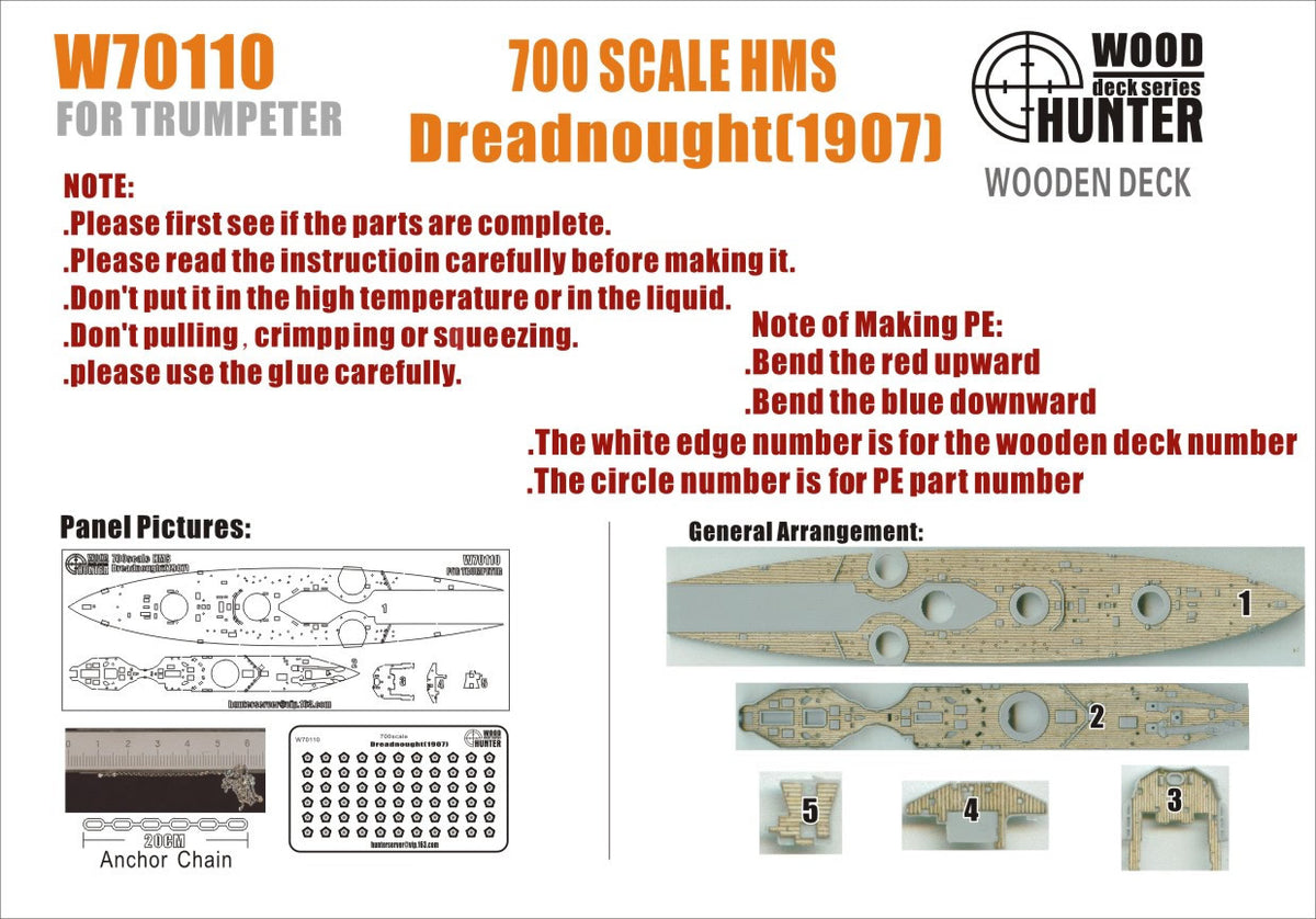 Hunter 1/700 HMS DREADNOUGHT 1907 wooden deck for TRUMPETER 06704 - (W70110) — detail view 2