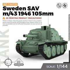 SSMODEL SS144735 1/144 Military Model Kit Sweden SAV m/43 1946 105mm