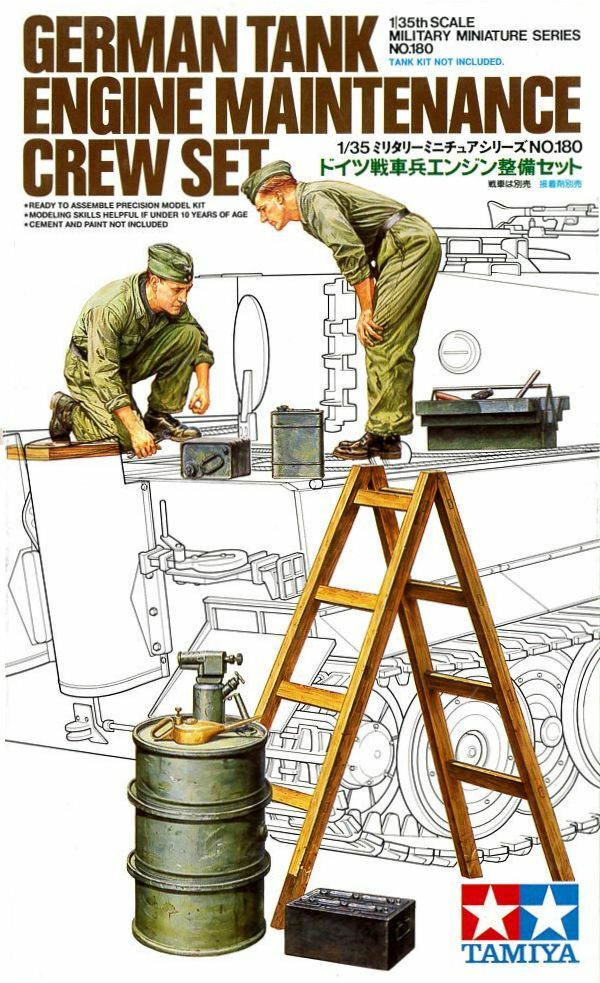 Tamiya 35180 1/35 Military Model Kit German Tank Engine Maintenance Crew Set — scale model kit