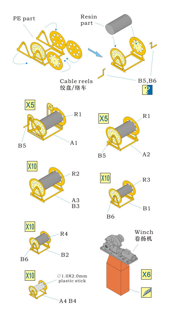 Rainbow PE 1/350 IJN Cable Reels & Winch [2PE, 40+6Resin parts] RB3551