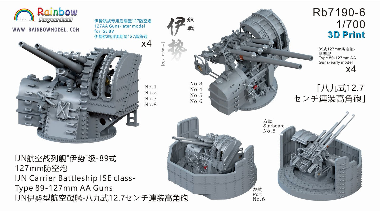 Rainbow RB7190 1/700 IJN Ise Class Carrier Battleship 1944 Up Set for Fujimi Kit