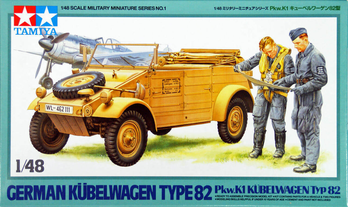 Tamiya 32501 1/48 Scale Military Car Model Kit WWII German Kubelwagen Type 82 — scale model kit