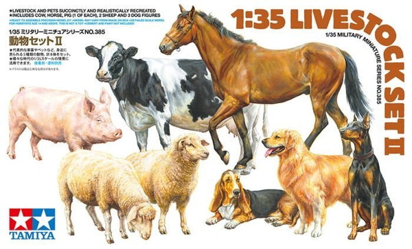 Tamiya 35385 1/35 Scale Military Model Kit Livestock Animal Pets Set 2