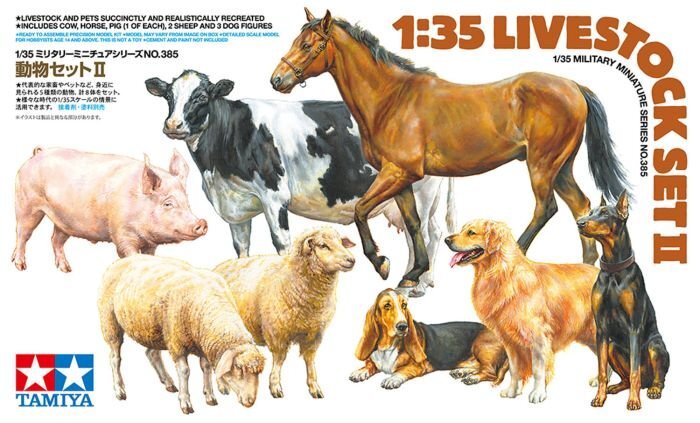 Tamiya 35385 1/35 Scale Military Model Kit Livestock Animal Pets Set 2