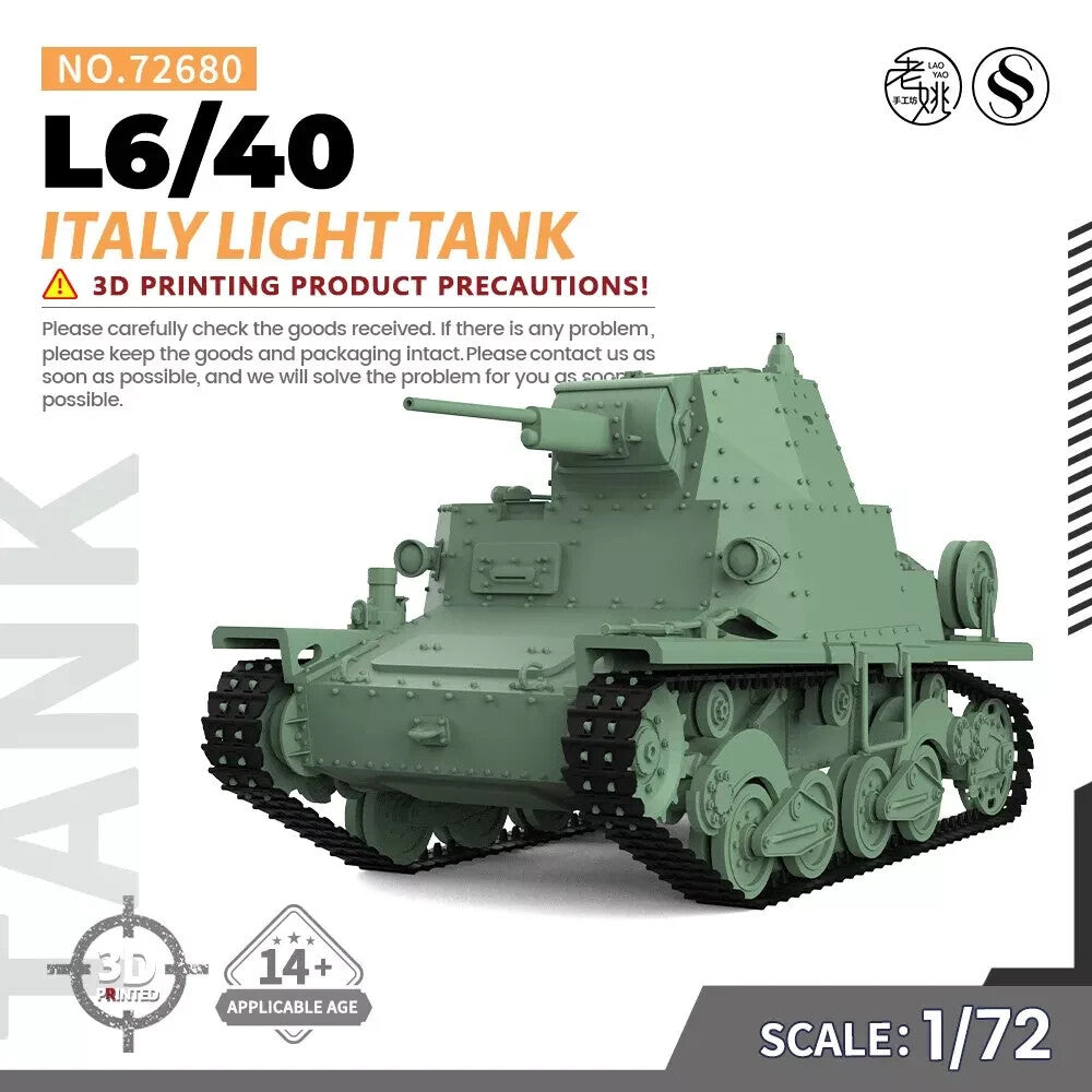 SSMODEL MRY-SFW SS72680 1/72 25mm Military Model Kit Italy L6/40 Light Tank