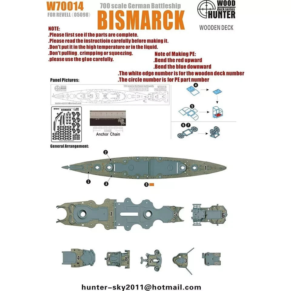 Hunter W70014 1/700 Wood Deck German Battleship BISMARCK FOR REVELL 05098
