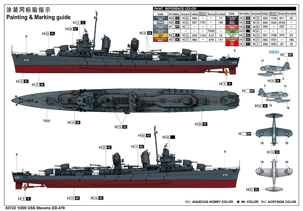 Trumpeter 03722 1:200 Scale USS Stevens DD-479 Precision Model Assemb ...