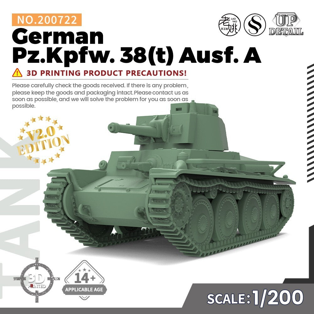 SSMODEL SS200722 1/200 Military Model Kit German Pz.Kpfw. 38(t) Ausf. A