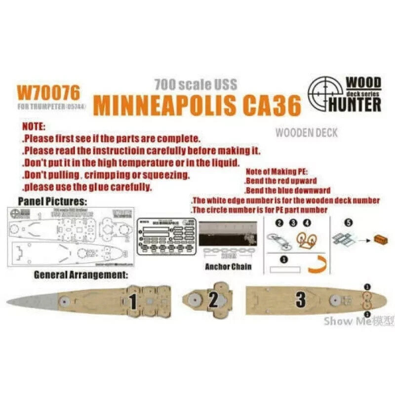 Hunter W70076 1/700 Wood Deck USS MINNEAPOLIS CA36 FOR TRUMPETER 05744