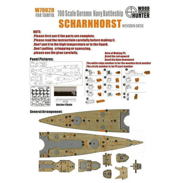 Hunter W70020 1/700 Wood Deck gmn battleship SCHARNHORST FOR TAMIYA 77518