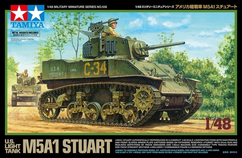 Tamiya 32606 1/48 Scale Military Model Kit WWII U.S Light Tank M5A1 Stuart