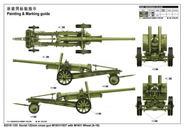 Trumpeter 02316 SOVIET 122mm CORPS GUN M1931/1937 W/M1931 WHEELS 1/35 Kit-