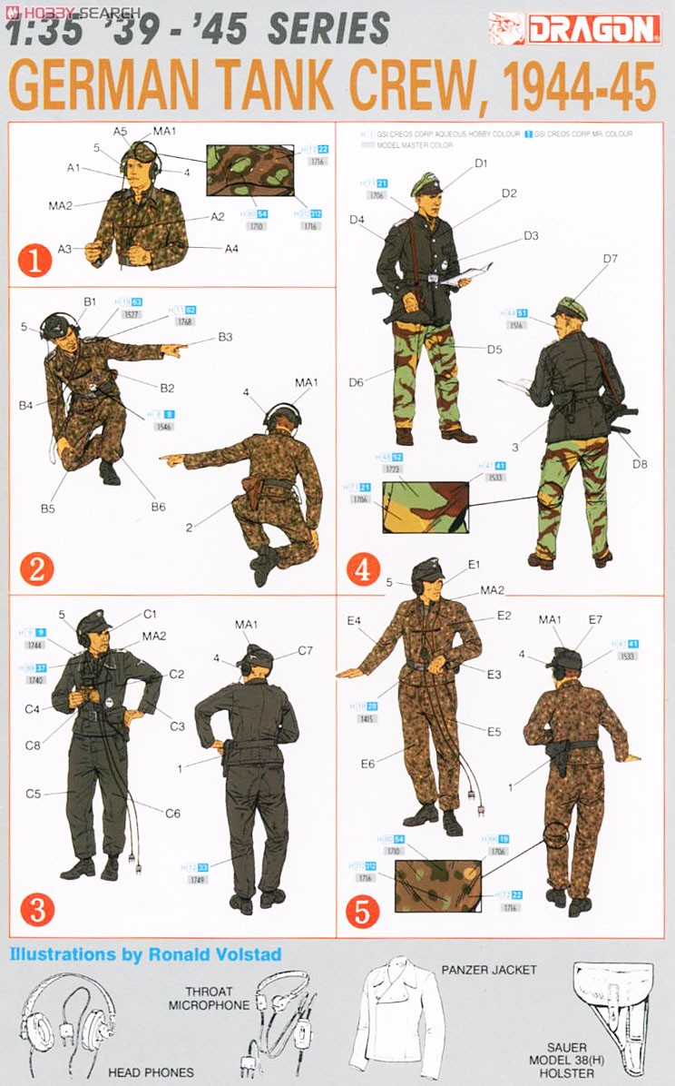 DRAGON 6014 1/35 Scale German Tank Crew 1944-45 Model Kit