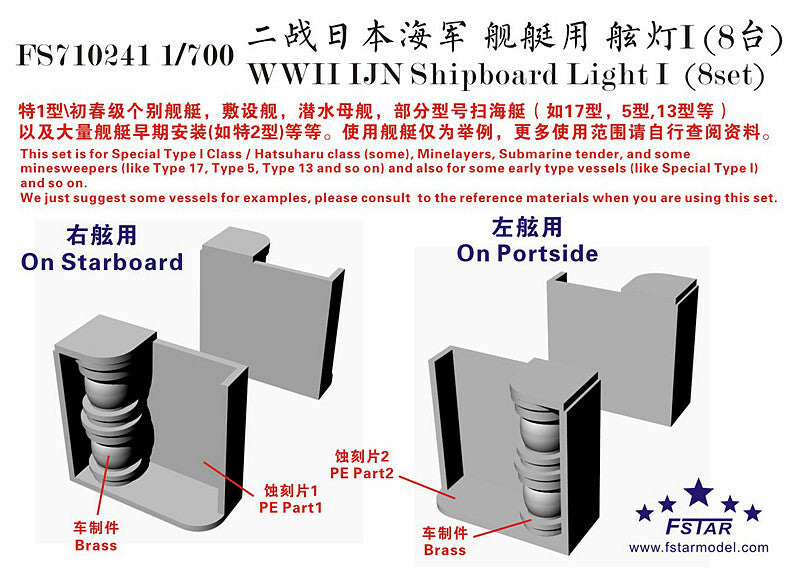 Fivestar PE 1/700 WWII IJN Shipboard Light I (8set) FS710241 — scale model kit