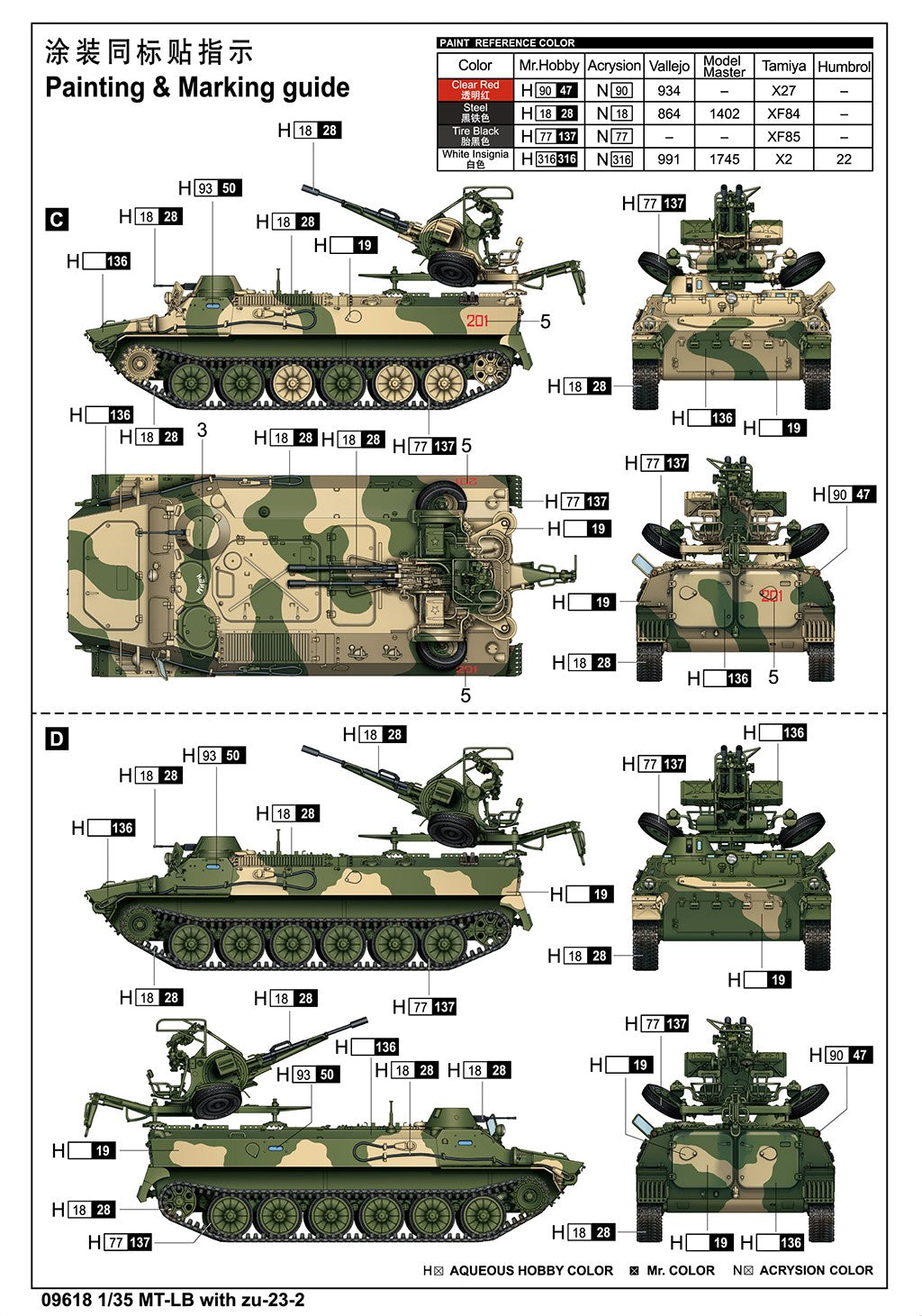 TRUMPETER 09618 1/35 SCALE MT-LB Armored transport vehicle with zu-23-2 Model