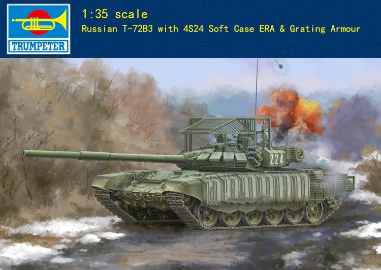 Trumpeter 09610 Russian T-72B3 with 4S24 Soft Case ERA & Grating Armou 1/35 — scale model kit