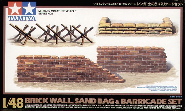 Tamiya 32508 1/48 Scale Military Model Kit Brick Wall/Sand Bag/Barricade Set