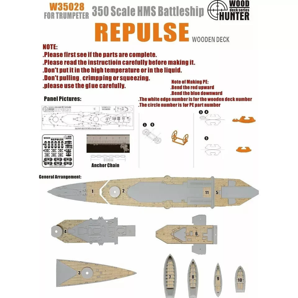 Hunter W35028 1/350 Wood Deck HMS REPULSE FOR TRUMPETER 05312 – Ssmodel ...