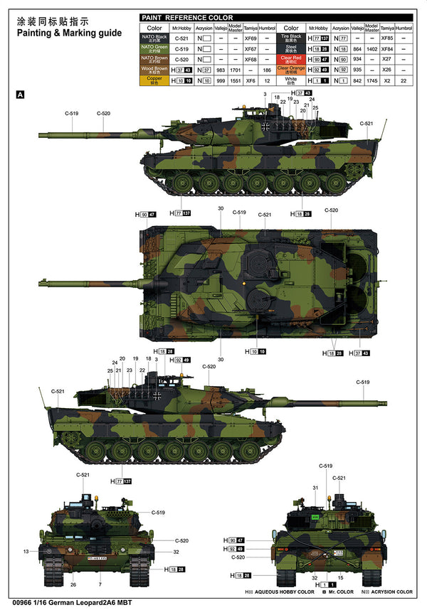 Trumpeter 00966 1/16 German Leopard 2A6 Main Battle Tank Model Kit