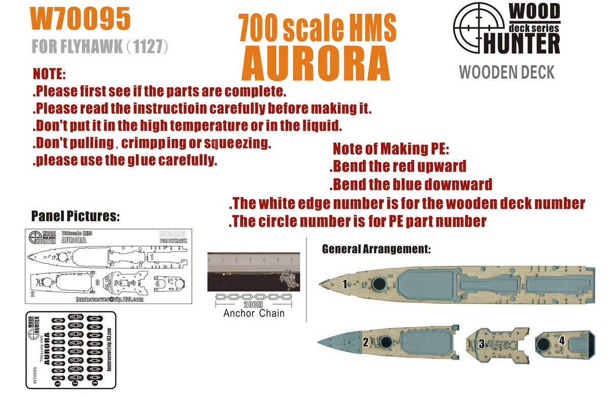 Hunter W70095 1/700 Wood deck HMS Cruiser Aurora for Flyhawk top quality — scale model kit