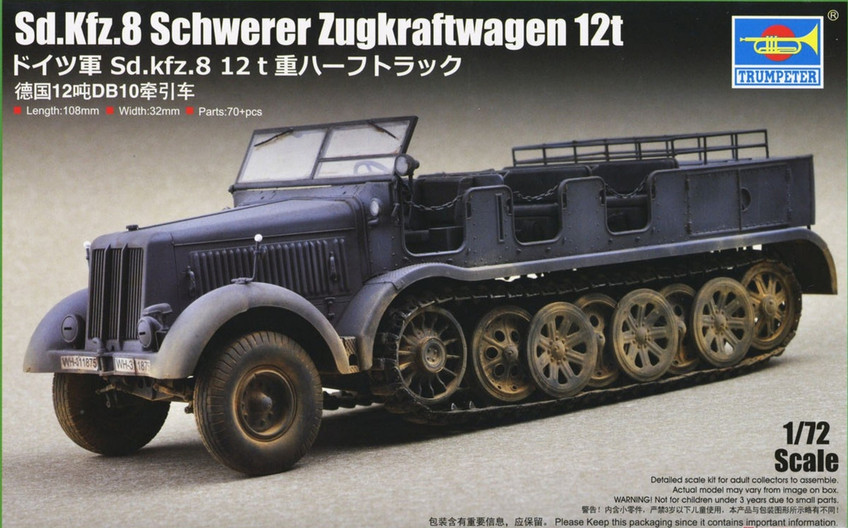 Trumpeter 07403 1/72 Scale Sd.Kfz.8 Schwerer Zugkraftwagen 12t Model Kit — scale model kit