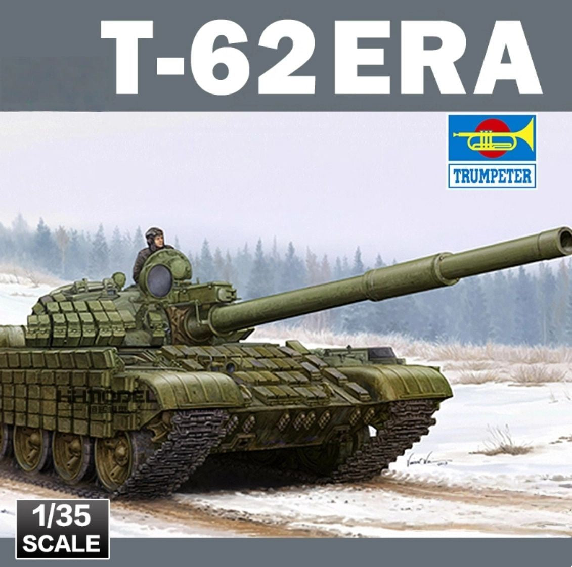 Trumpeter 01555 1/35 scale Russian T-62 ERA Mod.1962 tank model kit — detail view 3
