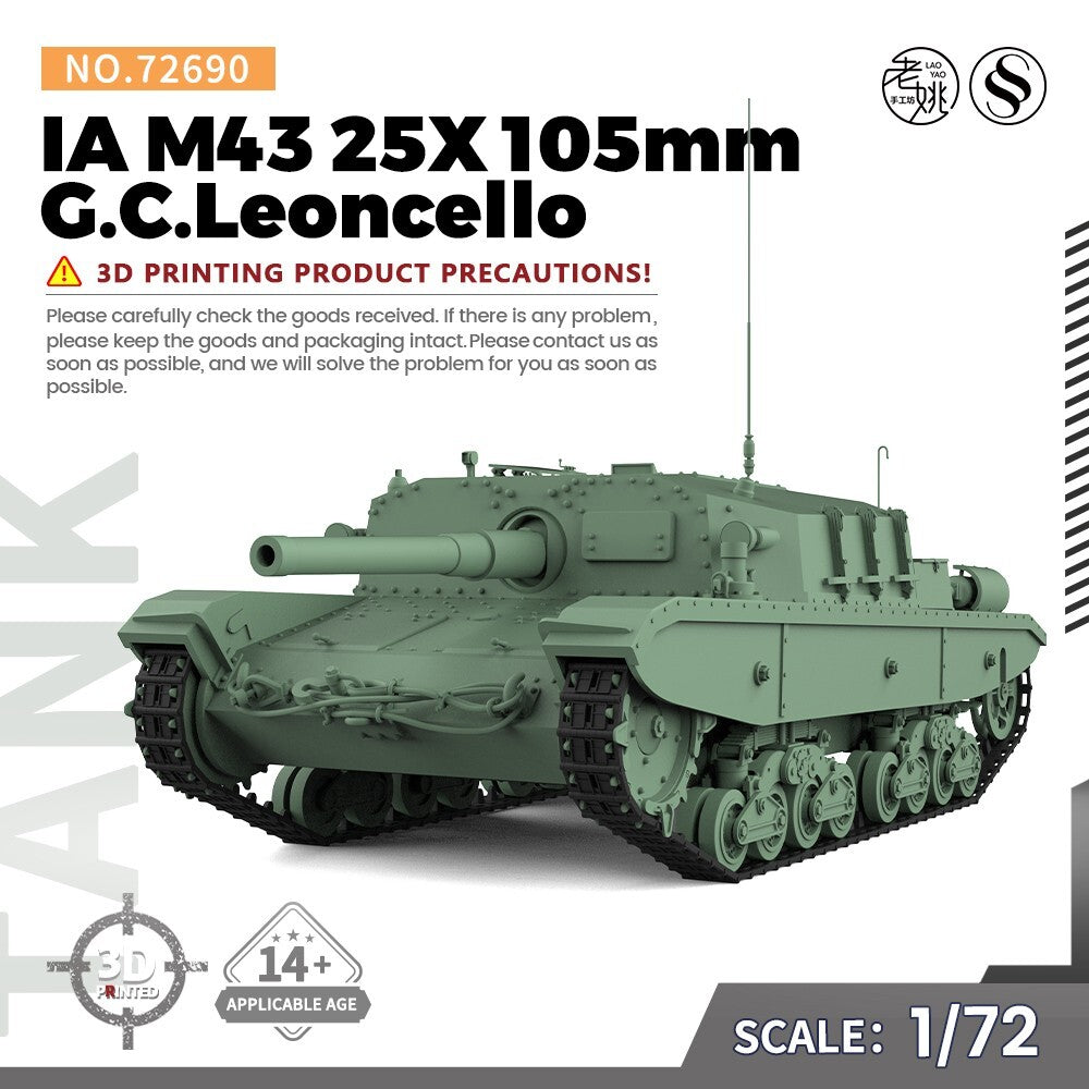 SSMODEL 72690 1/72 25mm Military Model Kit Italy M43 105mm/L25 G.C.Leoncello