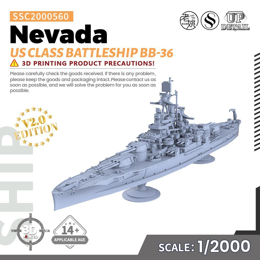 SSMODEL SSC2000560 1/2000 Military Model Kit US Nevada Class Battleship BB-36