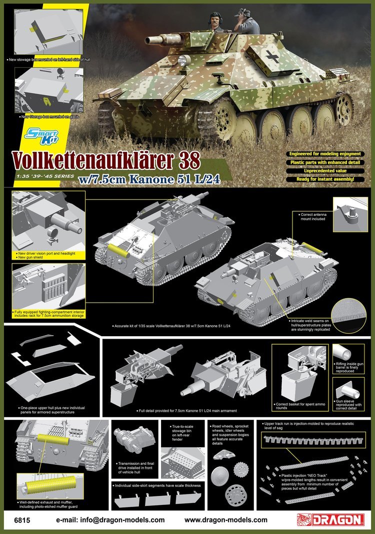 DRAGON 1/35 6815 WW.II German Vollkettenaufklarer 38 w/7.5cm Kanone 51 L/24