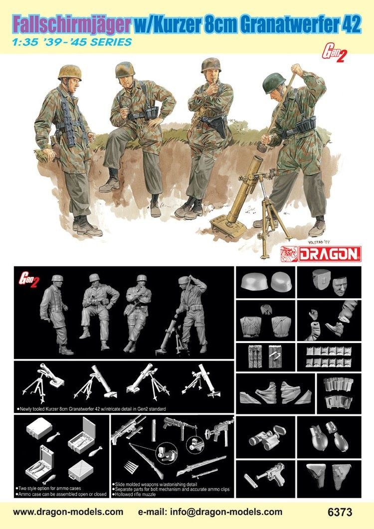 Dragon 6373 1/35 Fallschirmjager 8cm Gr.W.42 Mortar Team Granatwerfer42 Model