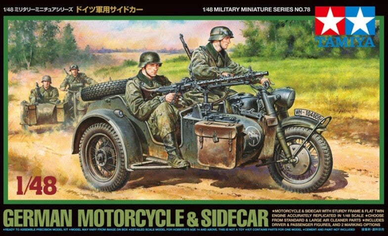 Tamiya 32578 1/48 Scale Military Model Kit WWII German Army Motorcycle & Sidecar