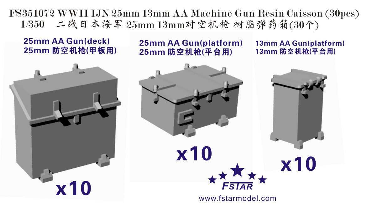 Fivestar 1/350 WWII IJN 25mm 13mm AA Machine Gun Resin Caisson(30pcs) FS351072